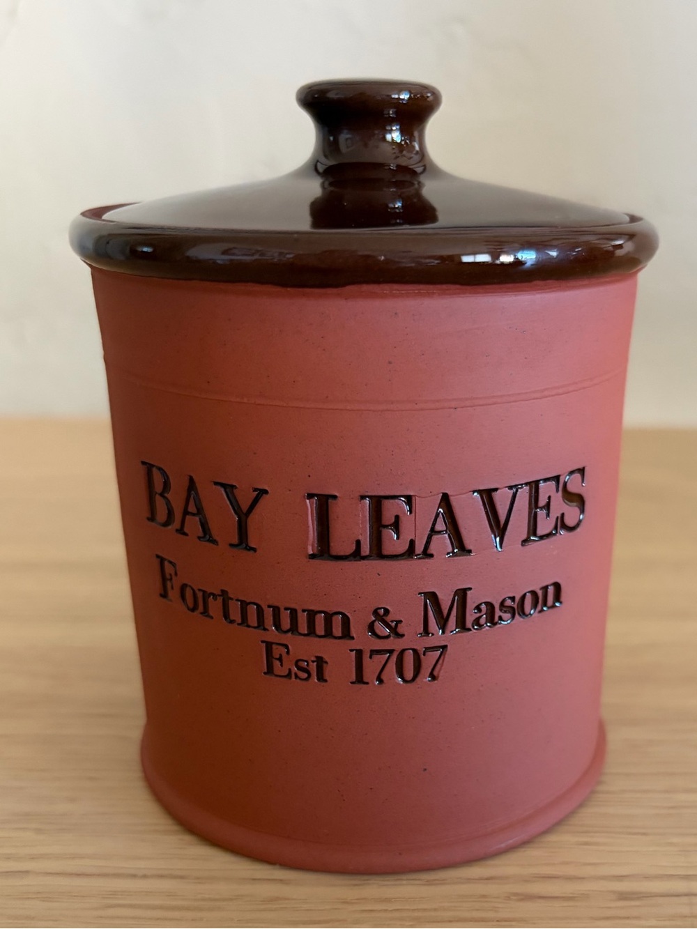 Fortnum & Mason Terracotta Bay Leaves Lidded Storage Jar NWOT